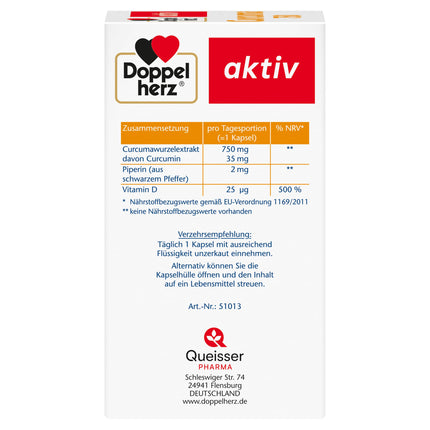 Doppelherz Curcuma 750 ar kurkumīnu + D3 vitamīnu 1000 SV – D vitamīns veicina normālu imūnsistēmas darbību – 60 kapsulas