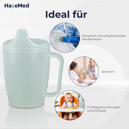 HaseMed dzeramā krūze ar rokturi un snīpi (1 gab.) – ergonomiska krūze drošai dzeršanai bez izliešanas, ideāli piemērota senioriem un cilvēkiem ar ierobežotām roku funkcijām – izturīga un ilgmūžīga, 12 mm