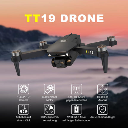 TT19 mini drons ar kameru 180° šķēršļu novēršana 40KM/H maksimālais ātrums RC FPV droni iesācējiem pieaugušajiem bezkontaktu motora drons 5G Wifi regulējama kamera 1080p salokāms kvadrokopters