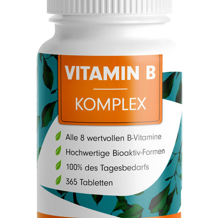 B vitamīnu komplekss 365 tabletes - B komplekss ar B12 - visi 8 B vitamīni (B1, B2, B3, B5, B6, B7, B9, B12) + kofaktori holīns un mioinozitols, laboratoriski pārbaudīts ar sertifikātu, vegāns