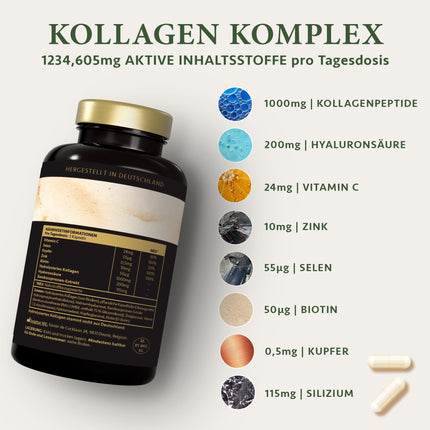 Satin Naturel hialurona kolagēna komplekss - 270 augstas devas kapsulas - bagātināts ar biotīnu, selēnu, cinku, C vitamīnu un bambusa ekstraktu ādai, matiem un nagiem - ražots Vācijā