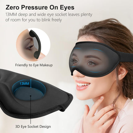 Gritin miega maska ​​sānu gulētājiem, 3D acu kontaktligzdu miega maska ​​ar regulējamu elastīgu siksnu, gaismu bloķējoša un elpojoša, ērta un ergonomiska acu maska ​​vīriešiem un sievietēm, 2 ausu aizbāžņu pāri