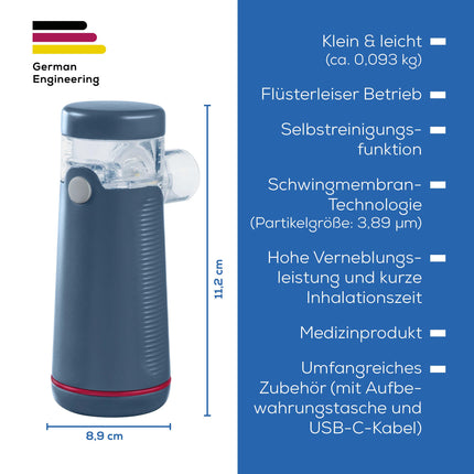 Beurer IH 49 inhalators, pārnēsājama inhalācijas ierīce bērniem un pieaugušajiem, saaukstēšanās, astmas un citu elpceļu slimību ārstēšanai, uzlādējama baterija, īpaši klusa