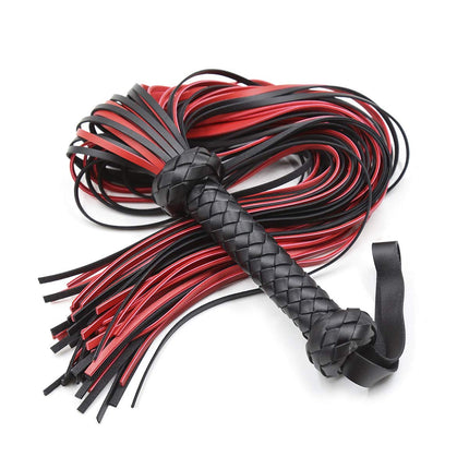 Ādas pātagas partnera pavedināšanas pātagas seksa rotaļlieta, verdzības spēles klasiskā SM pātagas verdzības flogger, melna/sarkana, garums 64,5 cm