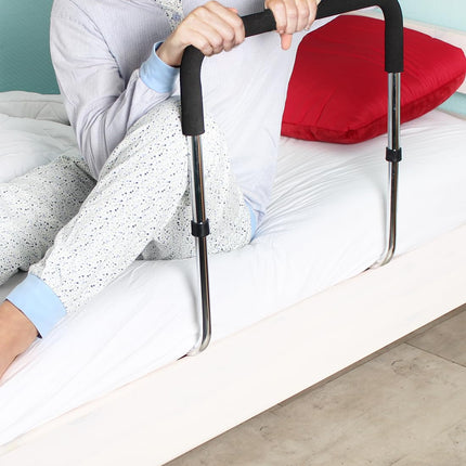 Vital Comfort gultas margas pieaugušajiem — satvērējs un atbalsta palīglīdzeklis senioriem, aprūpei, slimībām un rehabilitācijas vajadzībām — neslīdoša, stabila gultas margas, unisex, sudraba krāsā