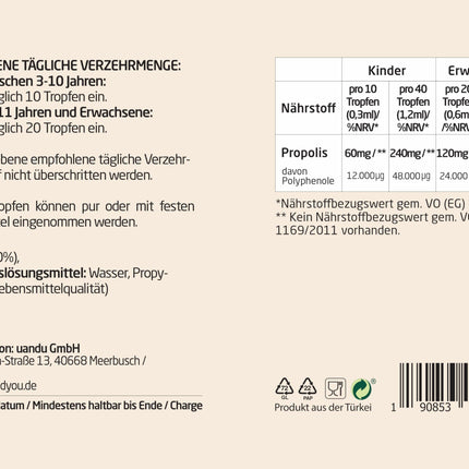 BEE&amp;YOU propolisa tinktūra, propolisa pilieni 20% (30ml) standartizēti, piedevas, propolisa ekstrakts, kas bagāts ar labvēlīgajiem polifenoliem un flavonoīdiem, pievienojams muslim un jogurtam.