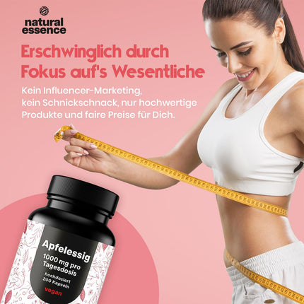 Ābolu sidra etiķa kapsulas - 200 kapsulas Augsta deva - 1000 mg vienā porcijā - Metabolisms Ābolu sidra etiķa kapsulas, ābolu sidra etiķa tabletes - Vegāns un ražots Vācijā, laboratorijā pārbaudīts
