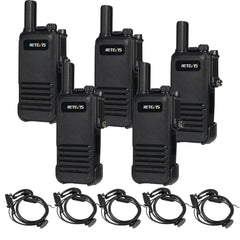 Retevis RB647 IP67 ūdensizturīga rācija, pārnēsājama divvirzienu rācija ar austiņu, PMR446 uzlādējama 1000 mAh, VOX, profesionālas rācijas restorāniem, viesnīcām (melnas, 5 gab. iepakojumā)