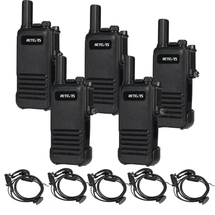 Retevis RB647 IP67 ūdensizturīga rācija, pārnēsājama divvirzienu rācija ar austiņu, PMR446 uzlādējama 1000 mAh, VOX, profesionālas rācijas restorāniem, viesnīcām (melnas, 5 gab. iepakojumā)