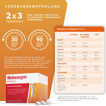 WOBENZYM® imūnsistēma | 240 tabletes | Imūnsistēmas ārstēšana | Atbalsta imūnsistēmu ar C un D vitamīniem, cinku un selēnu | Spēcīgai imūnsistēmas aizsardzībai | Enzīmu un vitamīnu kombinācija | Aizsardzība