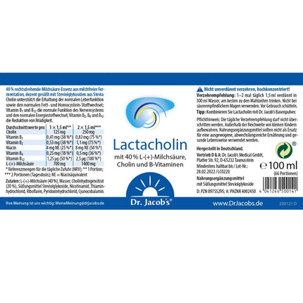 Dr. Jacob's Lactacholin 100 ml I vielmaiņai, aknu un nervu darbībai¹ I augļu saldums I ar holīnu I bez cukura I 66 porcijas