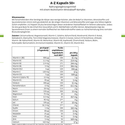 Sanct Bernhard AZ kapsulas 50+ - 24 svarīgas vielas pieaugušam cilvēkam 150 kapsulas