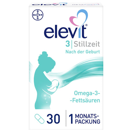 Elevit 3 - Uzturvielu nodrošinājums mātei un bērnam, sākot no barošanas ar krūti - Uztura bagātinātājs ar omega-3 taukskābēm, vitamīniem un minerālvielām - 1 x 30 kapsulas