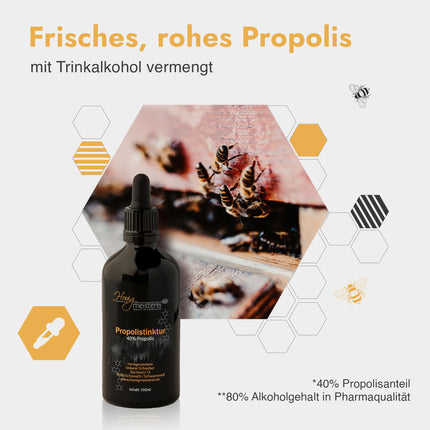 Honigmeisterei propolisa tinktūra 100ml ar 40% dabīga propolisa, vislabākajā kvalitātē no Melnā meža biškopības, propolisa pilieni bez piedevām
