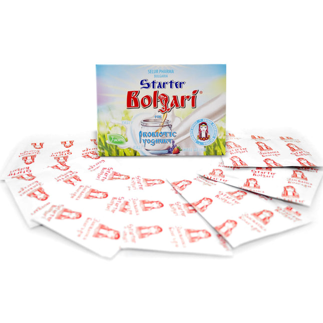 Bolgari jogurta fermentācijas probiotika. Pašdarināts jogurta pulveris. Jogurta kultūras Lactobacillus bulgaricus un Lactobacillus rhamnosus. 7 paciņas dabīgā jogurta. Ierauga kultūra jogurta ražotājiem (1)