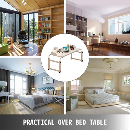 RCJCQSR virs gultas galds, mobilitātes galds virs gultas, klēpjdatora galds ar regulējamu augstumu 65–95 cm ar riteņiem, naktsgaldiņa blakusgaldiņš, barojošos galds uz riteņiem, datorgaldi (krāsa: ozols)