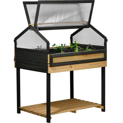 dobar® XXL paaugstināta dobe ar aukstā rāmja stiprinājumu - Liela priedes audzēšanas dobe - Dārzeņu un garšaugu dobe - 100 x 73 x 121,50 cm - Dabīgs antracīts, gaiši brūns
