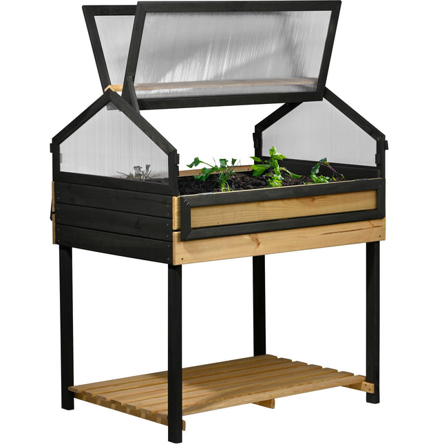 dobar® XXL paaugstināta dobe ar aukstā rāmja stiprinājumu - Liela priedes audzēšanas dobe - Dārzeņu un garšaugu dobe - 100 x 73 x 121,50 cm - Dabīgs antracīts, gaiši brūns