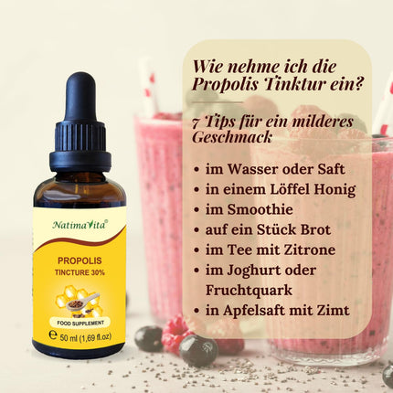 Propolisa pilieni 30% – 2 x 50 ml – Tīra augstas devas tinktūra – 100% dabīgs ekstrakts – Praktiska pipete – Vienkārša dozēšana – NatimaVita