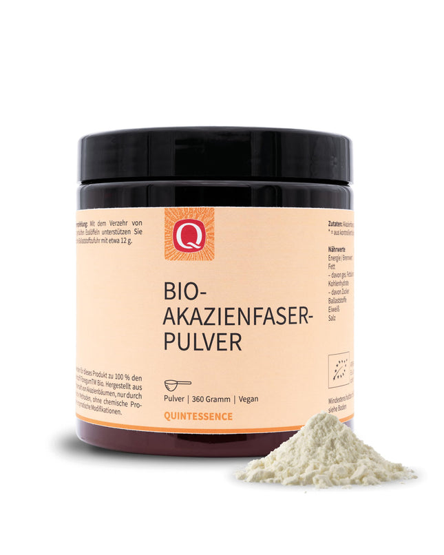 Quintessence Acacia Fiber Powder Organic 360g - vegāns, tīri dabīgs un bez piedevām, akācijas šķiedra ar 80% šķiedrvielu saturu, ļoti labi šķīstošs, ražots Austrijā