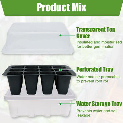 GAESHOW 12 iepakojumu iekštelpu siltumnīcas pavairotājs, 144 režģu mini siltumnīcas pavairošanas komplekts ar paceltu vāku, atkārtoti lietojama pavairošanas plāksne, siltumnīcas pavairošanas paplātes stādiem