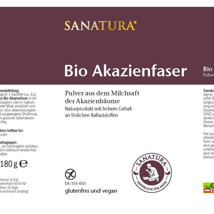 Sanatura Acacia Fiber Powder Organic – 180 g – vērtīgs šķiedrvielu avots no akācijas šķiedrām – šķīstošā šķiedra – vegāns, bez glutēna un fruktozes – labi panesams