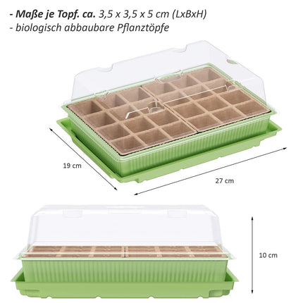 WELLGRO mini siltumnīca 24 augiem - apm. 27x19x10 cm (GxPxA) uz vienu iekštelpu siltumnīcu, zaļa/caurspīdīga, plastmasa/celuloze - daudzumu var izvēlēties, daudzums: 2 gab.