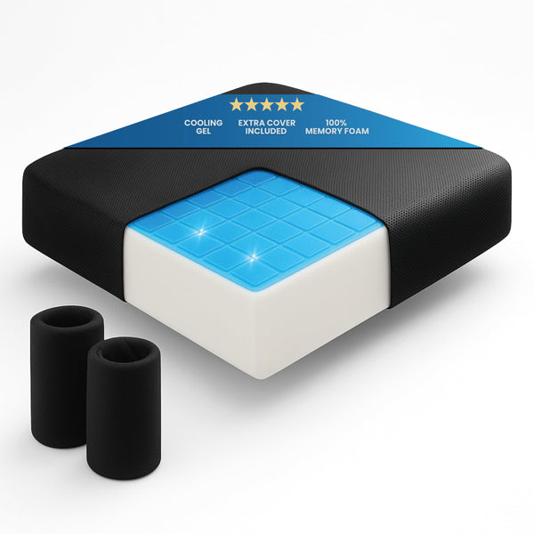 DaymandCare® | Pretizgulējumu sēdekļa spilvens ratiņkrēslā | Iekļauts papildu pārsegs | Ortopēdisks pretizgulējumu līdzeklis | Ortopēdisks sēdekļa spilvens | Decubitus sēdekļa spilvens | Viskoelastīgs + gels | spēļu krēsls