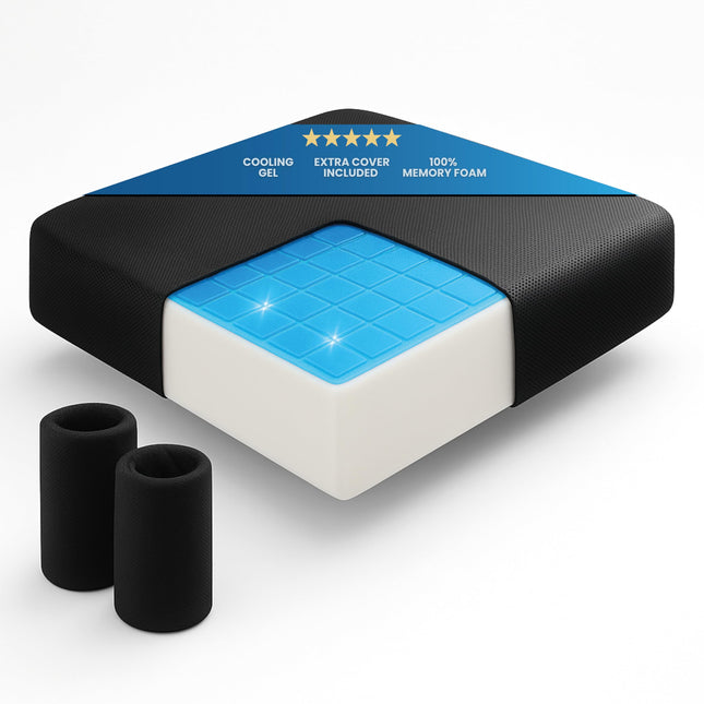 DaymandCare® | Pretizgulējumu sēdekļa spilvens ratiņkrēslā | Iekļauts papildu pārsegs | Ortopēdisks pretizgulējumu līdzeklis | Ortopēdisks sēdekļa spilvens | Decubitus sēdekļa spilvens | Viskoelastīgs + gels | spēļu krēsls