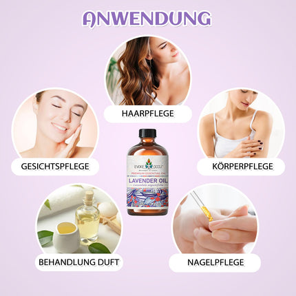 EVOKE OCCU lavandas eļļa 118 ml, tīra lavandas ēteriskā eļļa difuzora ādas masāžas sveču ziepju pagatavošanai - 4 šķidruma unces