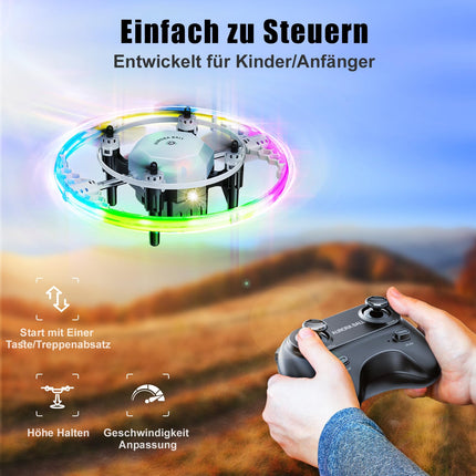Mini drons bērniem ar LED gaismām, augstuma noturēšanu un bezgalvas režīmu, 360° apgriežams RC kvadrokopters, dāvanas, rotaļu helikoptera drons bērniem no 8 gadu vecuma un iesācējiem, zēniem un meitenēm