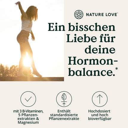 NATURE LOVE® HerBalance sievietēm - 60 kapsulas - ar vaislas ogām, magniju, B6 vitamīnu hormonu līdzsvaram, folskābi - vegāns, augsta deva, laboratoriski pārbaudīts