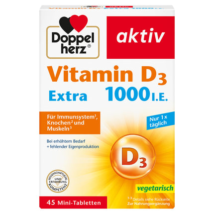 Doppelherz D vitamīns 1000 - D vitamīns, kas veicina normālu imūnsistēmas darbību, kaulu un muskuļu darbību - 45 mini tabletes