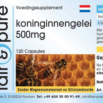 Fair &amp; Pure® - peru pieniņa 500 mg - 120 kapsulas - standartizēts līdz 4% 10-HDA - maigi sasaldēts