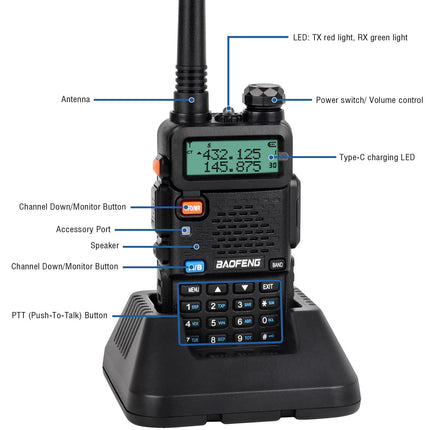 RKK rācija bez licences PMR446 16 kanālu rācija, radio diapazons 1-5 km, CTCSS/DCS rācija ar uzlādes staciju un austiņām (2 gab.)