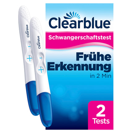 Clearblue grūtniecības tests agrīnai noteikšanai, agrīns tests, grūtniecības tests, 2x agrīna grūtniecības tests/agrīna grūtniecības tests, vairāk nekā 99% ticams, grūtniecības noteikšanai, 25 mSV/ml