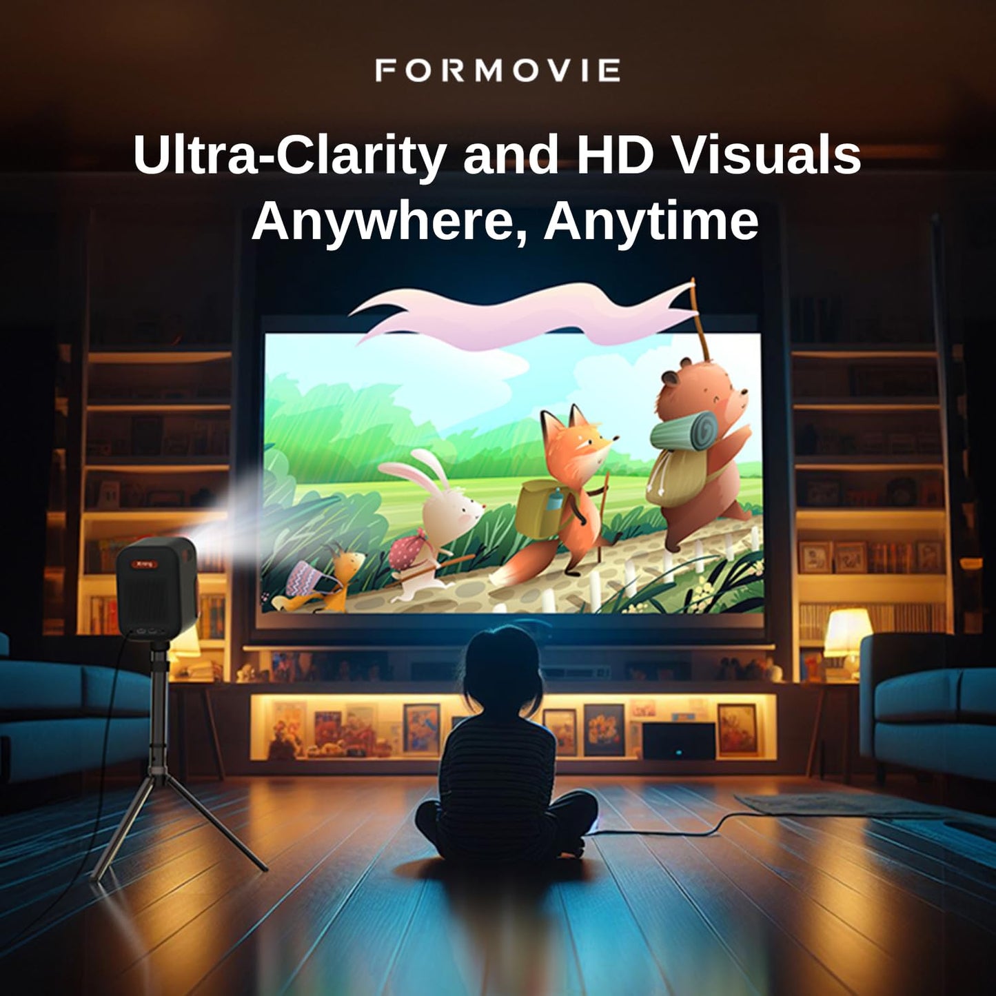 [Netflix sertificēts] Formovie Xming pirmās sērijas projektors, projektors ar WiFi Bluetooth, integrēts Netflix Google TV, 1080P 4K atbalstīts viedais projektors, Dolby Audio mājas kinozālei, pārnēsājams lietošanai ārpus telpām