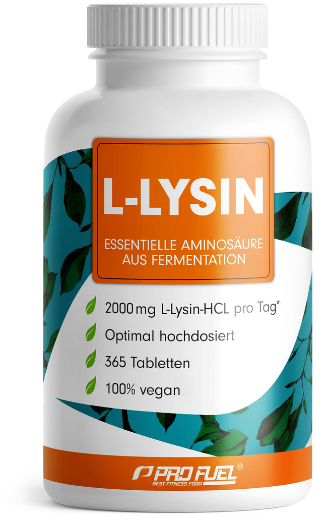 L-lizīna tabletes 365x - optimāli augsta deva ar 2000 mg lizīna hidrohlorīda dienā, no kuriem 1600 mg tīra L-lizīna - fermentācijas ceļā iegūta neaizvietojamā aminoskābe - 100% vegāns - laboratorijā pārbaudīts ar sertifikātu