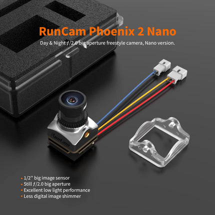 RunCam Phoenix2 Nano Freestyle FPV kamera 1000TVL 1/2" COMS sensors 2.1mm (M8) FOV 155° 4:3/16:9 PAL/NTSC pārslēdzams FPV droniem un kvadrokopteriem