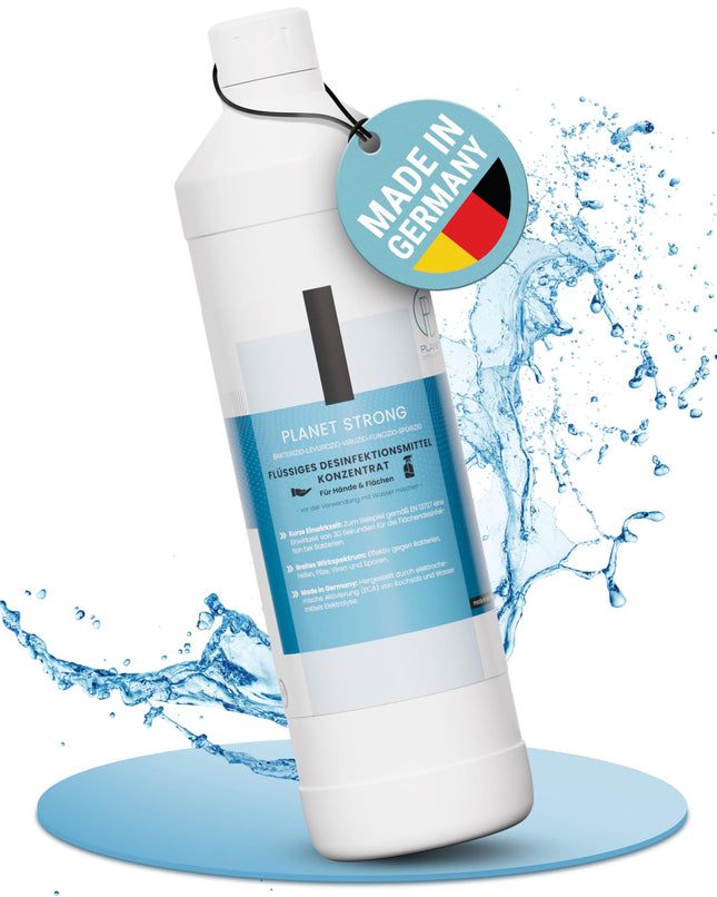Planet Strong® - 1 l bezalkoholisks dezinfekcijas koncentrāts rokām, virsmām un ādai - Pret baktērijām, vīrusiem, sporām, sēnītēm, raugu, pelējumu un nepatīkamām smakām | Pudele (Halal un Kosher)