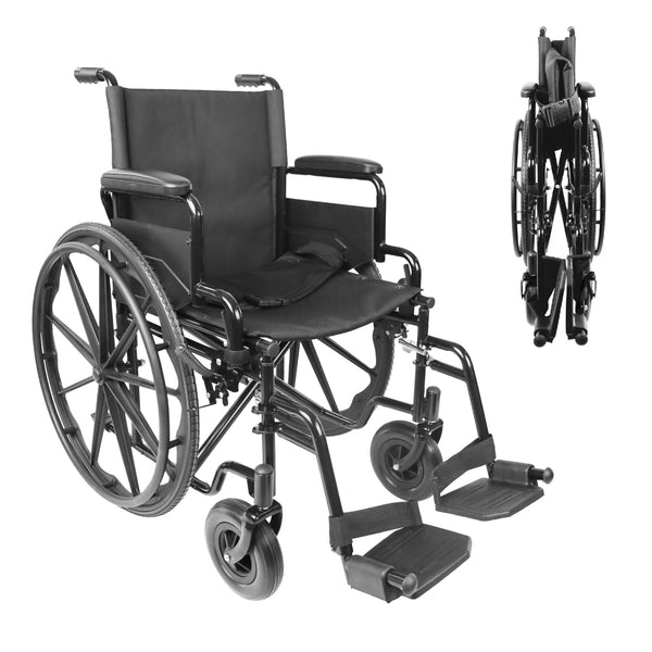 PEPE Mobility — viegls, salokāms ratiņkrēsls (tērauda konstrukcija, 17,5 kg), salokāmi roku balsti un kāju balsti, necaurduramas riepas visiem reljefiem
