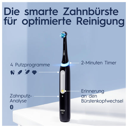 Oral-B iO Series 4 Plus Edition elektriskā zobu birste, PLUS 3 birstes galviņas, 4 tīrīšanas režīmi, ceļojumu maciņš, Braun dizains, matēti melna