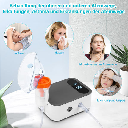 Sentasi inhalators pieaugušajiem ar LED digitālo displeju, kluss smidzinātāja inhalatora kompresors bērniem un zīdaiņiem, elektriskais inhalators ar iemutni un masku (pelēks + balts)
