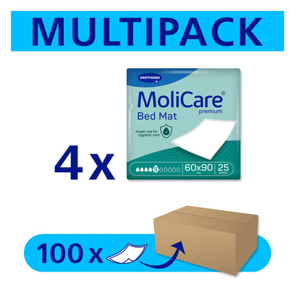 MoliCare Premium gultas paklājiņš 5 pilieni: gultas aizsargpaklājiņš ar absorbējošu serdi, kas izgatavota no celulozes pārslām, 60x90 cm, 4x25 gabali