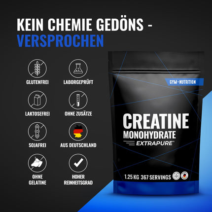 Kreatīna monohidrāta pulveris 1,25 kg / 1250 g - īpaši tīrs kreatīna monohidrāts ar B6 vitamīnu - optimāli augsta deva - īpaši tīrs kreatīna monohidrāts - kreatīna pulvera monohidrāts - vegāns - viena gada krājums