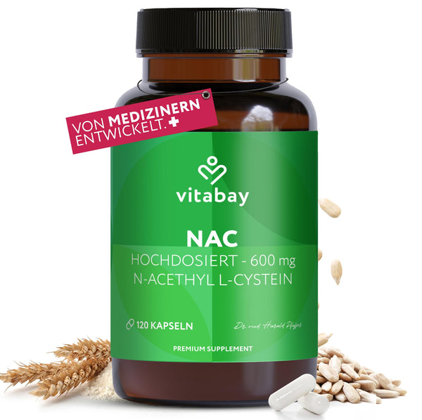 Vitabay NAC kapsulas 600 mg – 120 vegānas kapsulas ar N-acetilcisteīnu – augsta N-acetil-L-cisteīna deva – laboratoriski pārbaudītas un bez piedevām – bez ĢMO un vegānas