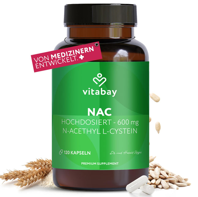 Vitabay NAC kapsulas 600 mg – 120 vegānas kapsulas ar N-acetilcisteīnu – augsta N-acetil-L-cisteīna deva – laboratoriski pārbaudītas un bez piedevām – bez ĢMO un vegānas