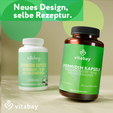 Vitabay Spermidine kapsulas ar augstu devu 6 mg - 120 vegānas kapsulas Spermidīns no kviešu dīgļiem - tīrs kviešu dīgļu spermidīns - laboratoriski pārbaudīts un bez nevēlamām piedevām