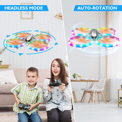 i9 drons bērniem, tālvadības kvadrokopters ar LED gaismām, bezgalvas režīmu, augstuma noturēšanu, 3D pagriezienu un 2 baterijām, rotaļlietu dāvanas zēniem un meitenēm iesācējiem