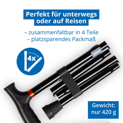 Weinberger teleskopiskais spieķis, izturīgs, salokāms, regulējams augstumā, neslīdošs, ērts, tikai 420 grami, maks. 136 kg, ceļojumu spieķis, 48748, melns